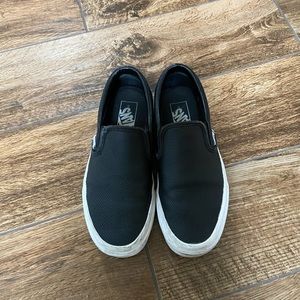 Black Leather Slip on Vans